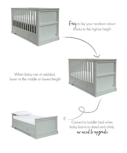 Mamas & Papas Oxford 2 Piece Nursery Furniture Set with Cotbed and Wardrobe - Stone Grey