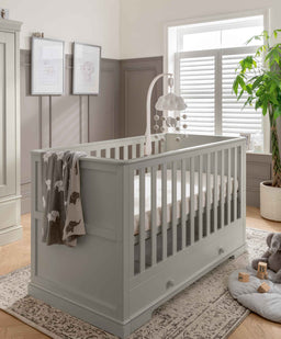 Mamas & Papas Oxford 2 Piece Nursery Furniture Set with Cotbed and Wardrobe - Stone Grey
