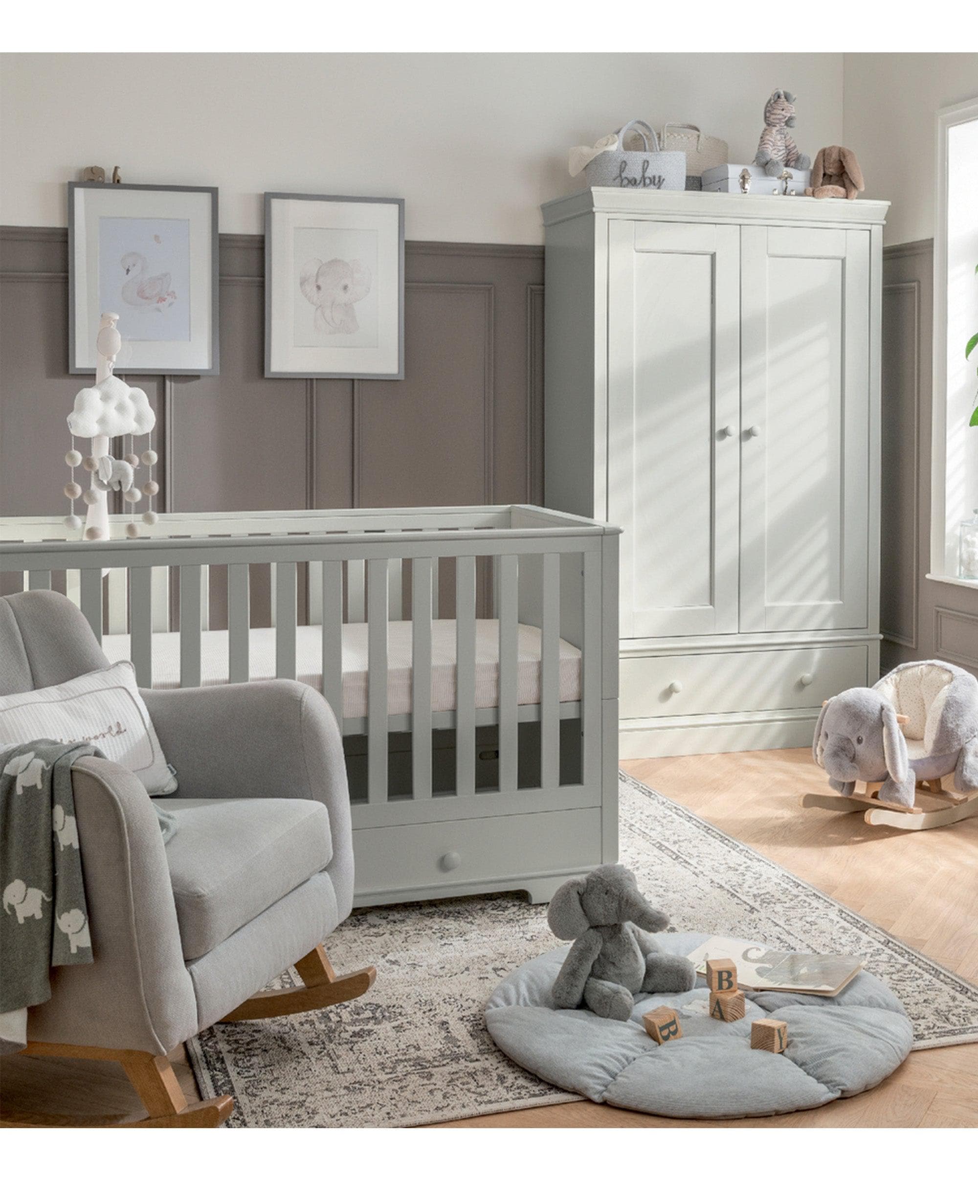 Oxford 2 Piece Nursery Furniture Set Cotbed Wardrobe Stone Grey