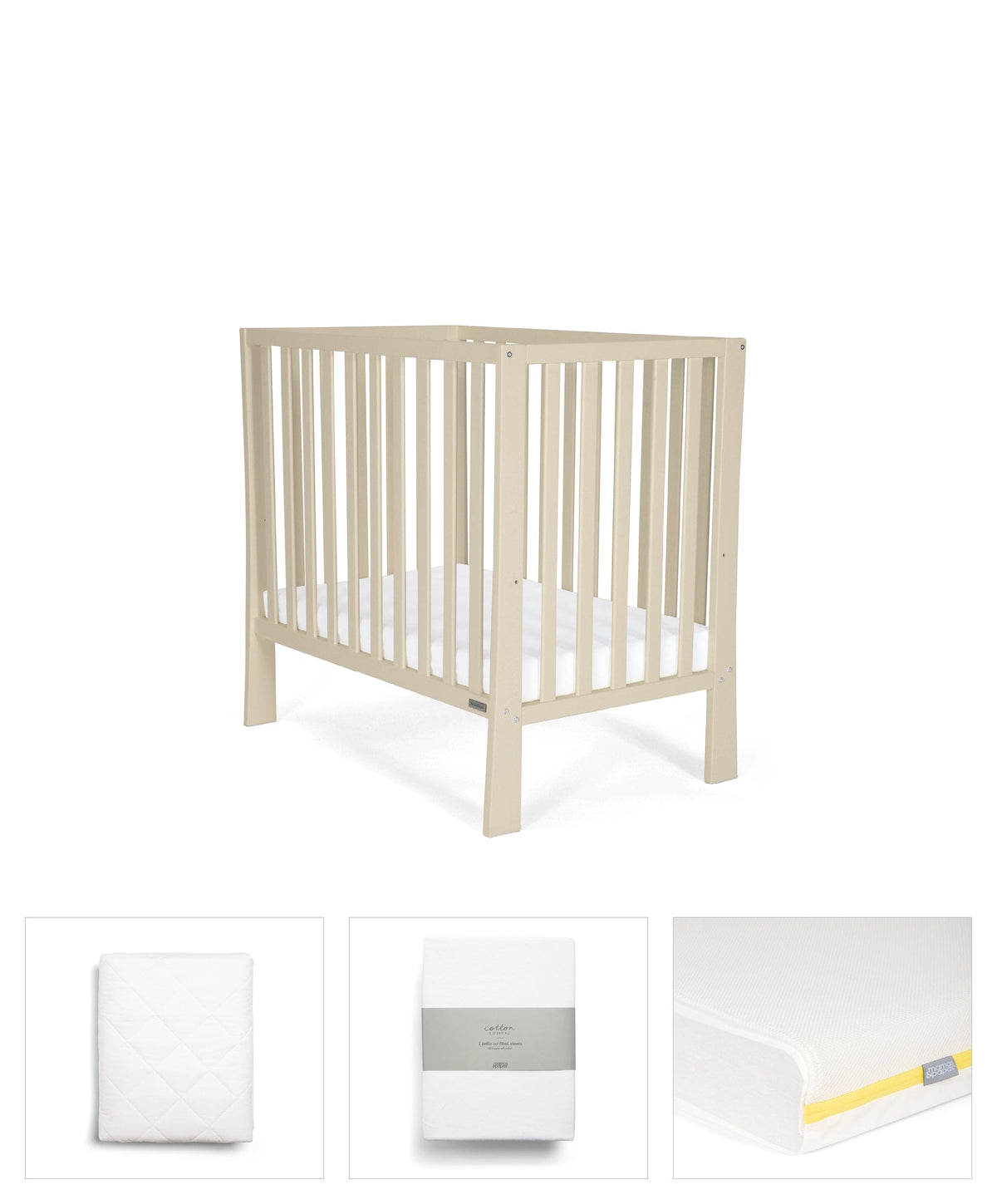Mamas & Papas Petite Cot Bundles Petite Cot Bundle with Essential Airflow Fibre Mattress (4 Pieces) - Cashmere