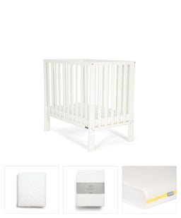 Mamas & Papas Petite Cot Bundles Petite Cot Bundle with Essential Airflow Fibre Mattress (4 Pieces) - Pure White