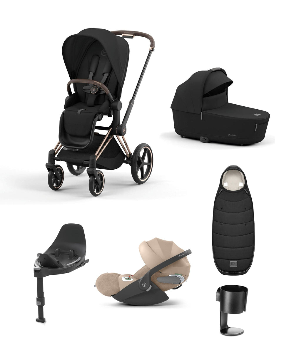 Mamas &amp; Papas Pushchairs Cybex E-Priam Pushchair Bundle With Cybex Cloud T i-Size Plus Rotating Baby Car Seat (7 Pieces)  - Rose Gold/Cozy Beige
