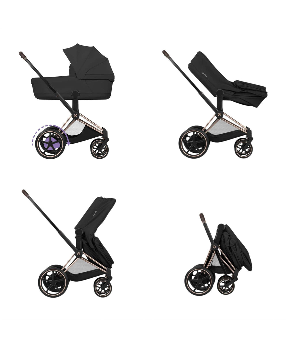 Mamas &amp; Papas Pushchairs Cybex e-Priam Pushchair &amp; Carrycot Bundle with Cybex Cloud T i-Size Rotating Baby Car Seat &amp; Base - Cozy Beige
