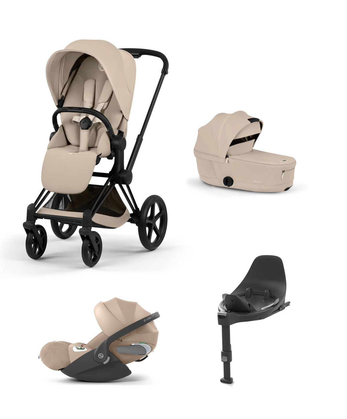 Mamas & Papas Pushchairs Cybex e-Priam Pushchair & Carrycot Bundle with Cybex Cloud T i-Size Rotating Baby Car Seat & Base - Sepia Black