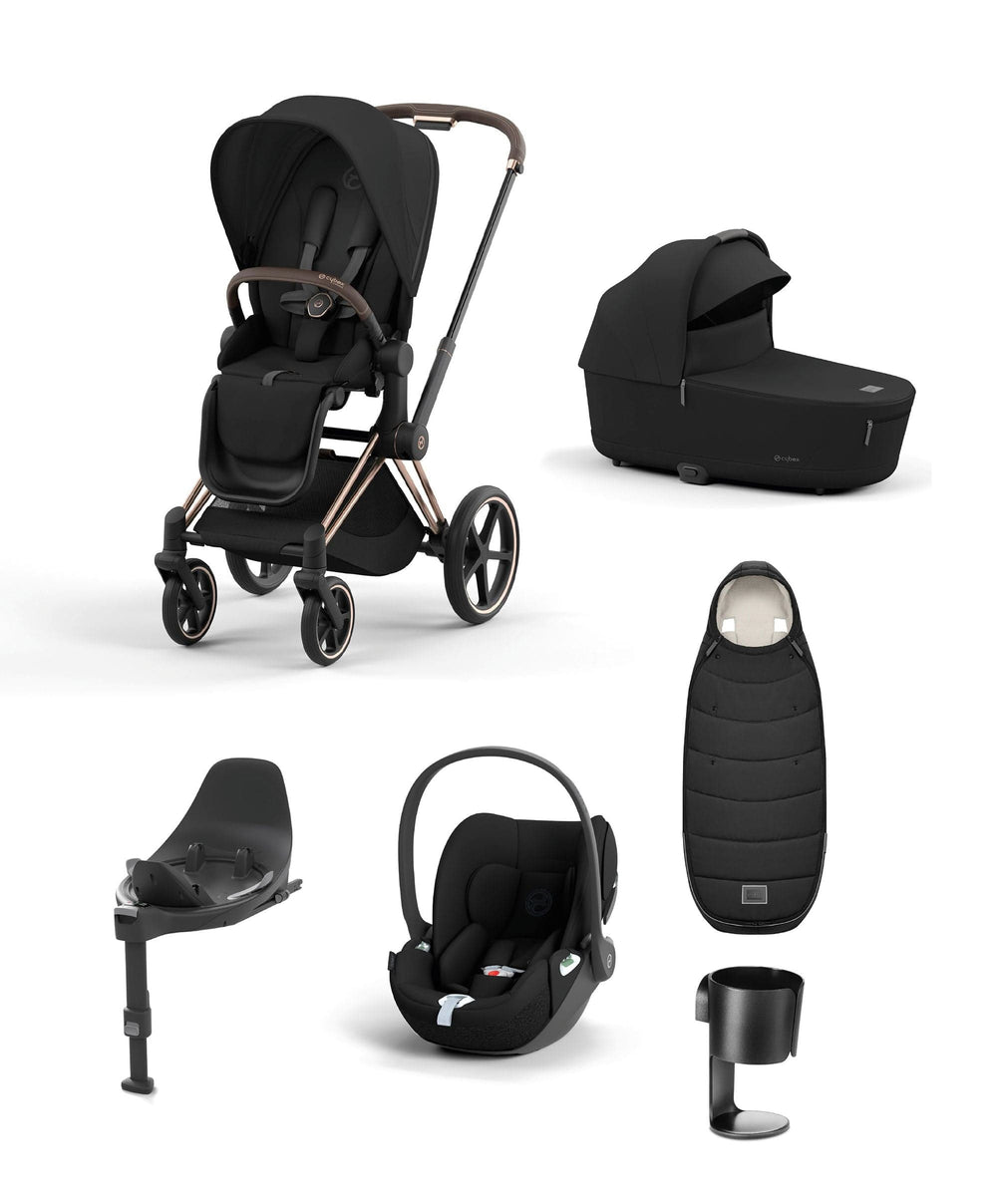 Mamas &amp; Papas Pushchairs Cybex EPriam Pushchair Bundle With Cybex Cloud T i-Size Rotating Baby Car Seat &amp; Base (7 Pieces) - Rose Gold/Black