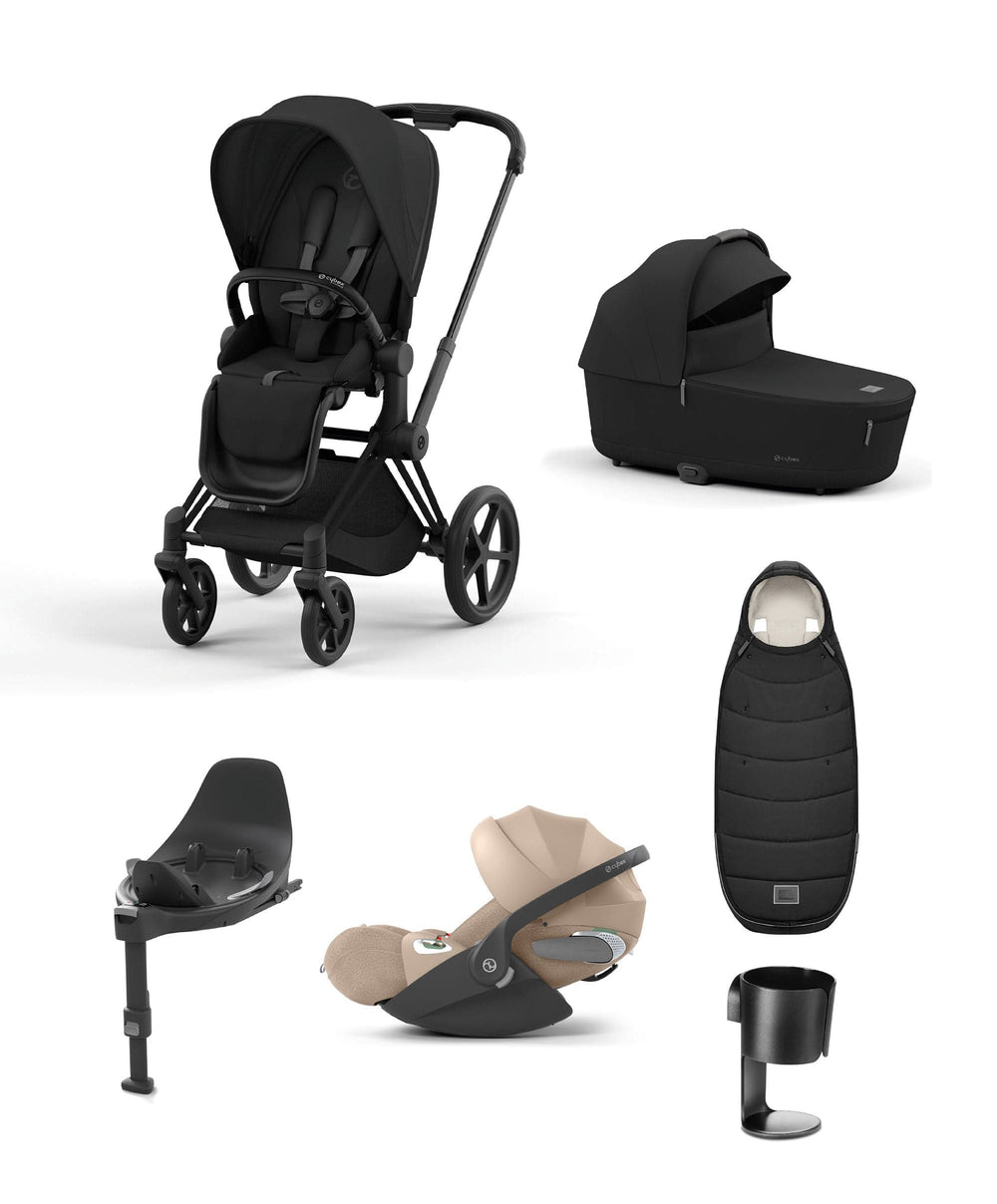 Mamas &amp; Papas Pushchairs Cybex Priam Pushchair Bundle With Cybex Cloud T i-Size Rotating Baby Car Seat &amp; Base (7 Pieces) - Black/Cosy Beige
