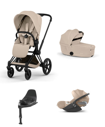 Mamas & Papas Pushchairs Cybex Priam Pushchair & Carry Cot Bundle With Cybex Cloud T Plus Car Seat & Base - Cozy Beige