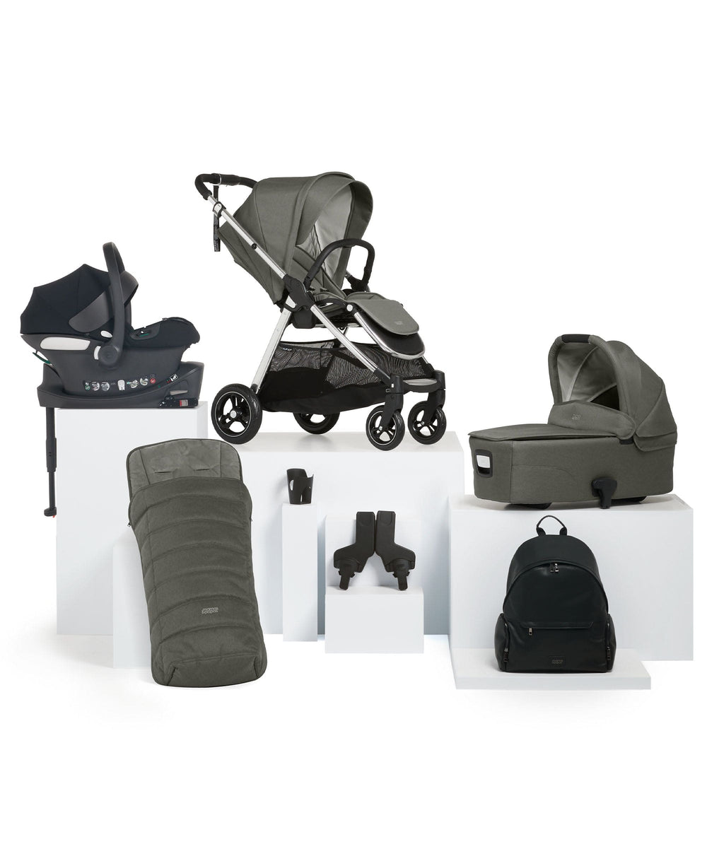 Mamas &amp; Papas Pushchairs Flip XT³ Pushchair Bundle with Cybex Aton B2 Car Seat (7 Pieces) - Harbour Grey
