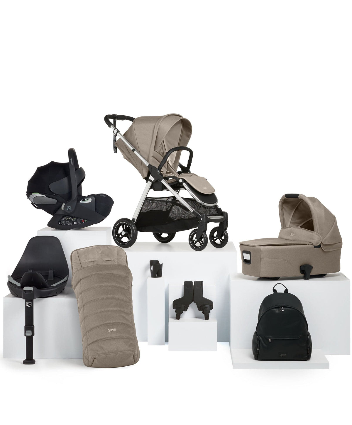 Mamas & Papas Pushchairs Flip XT³ Pushchair Bundle with Cybex Cloud T i-Size Baby Car Seat (8 Pieces) - Fawn