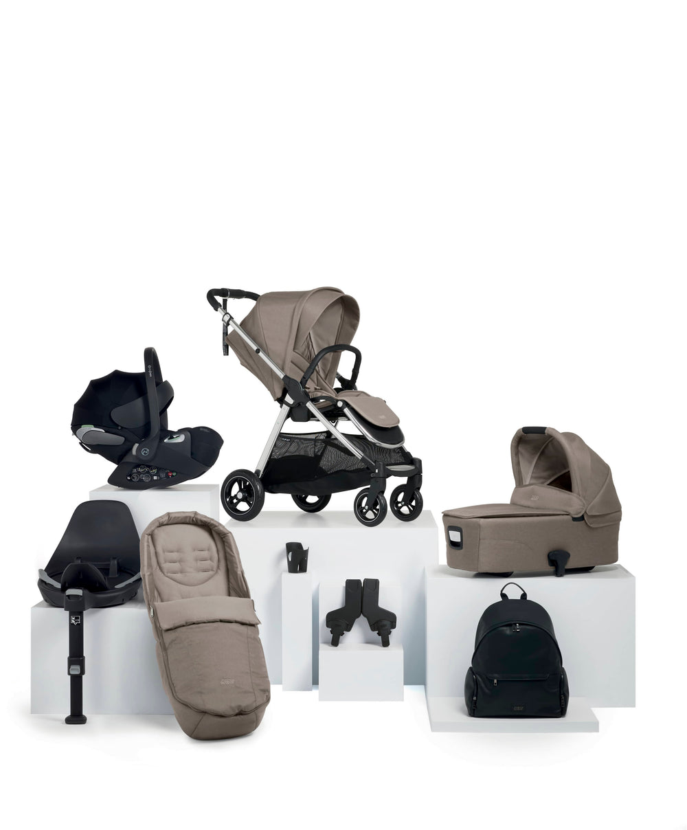 Mamas &amp; Papas Pushchairs Flip XT³ Pushchair Bundle with Cybex Cloud T i-Size Baby Car Seat &amp; Base (8 Pieces) - Stone