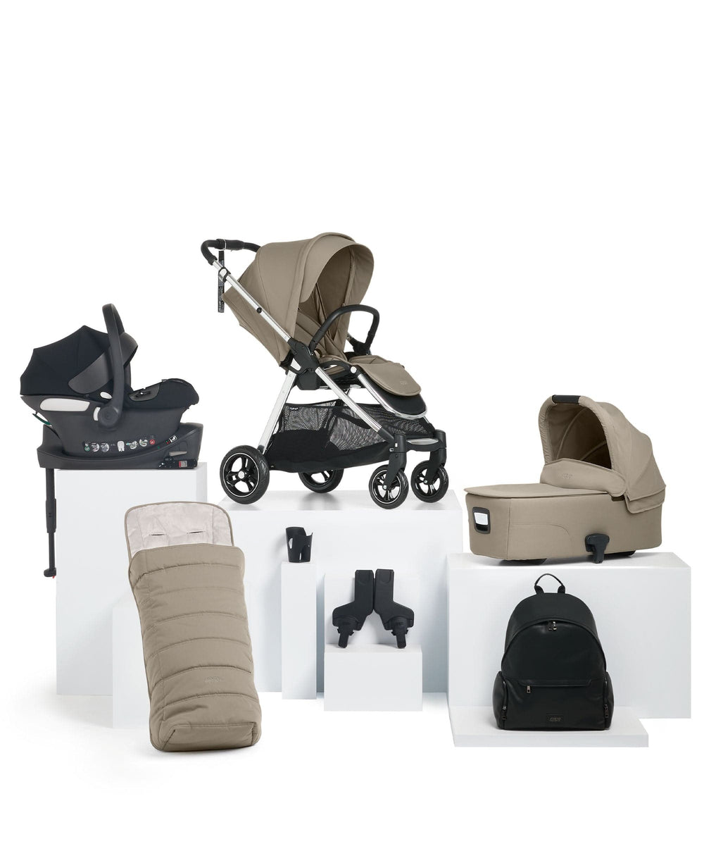 Mamas &amp; Papas Pushchairs Flip XT³ Pushchair Complete Bundle with Cybex Aton B2 i-Size Car Seat &amp; Base (7 Pieces) – Sage Grey