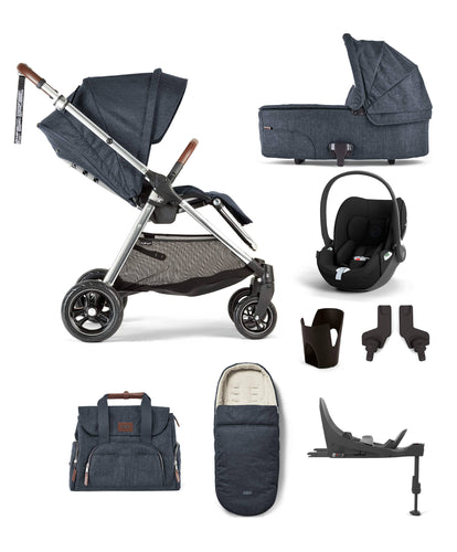 Mamas & Papas Pushchairs FlipXT3 8 Piece Complete Bundle Including Cloud T Car Seat and Base in Navy Flannel
