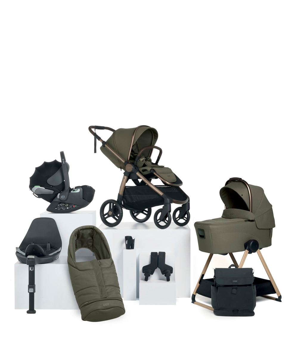 Mamas &amp; Papas Pushchairs Ocarro 2 Complete Pushchair Bundle with Cybex Cloud T i-Size Rotating Baby Car Seat &amp; Base - (9 Pieces) - Evergreen