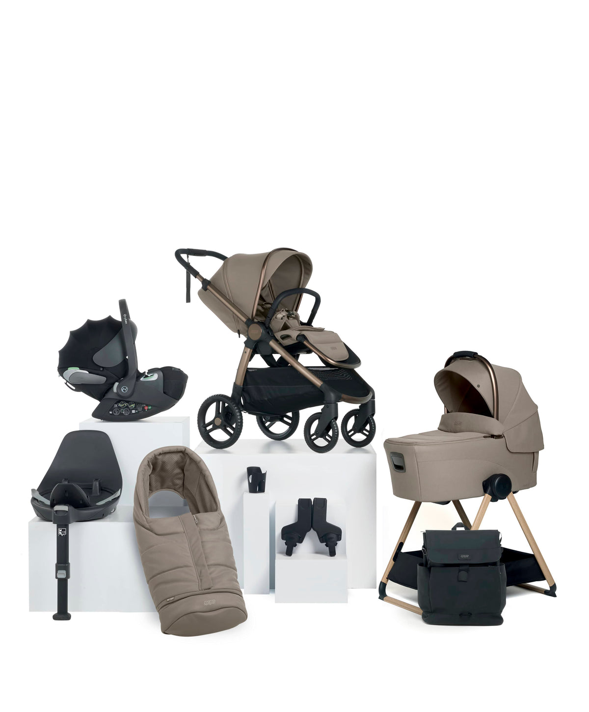 Mamas & Papas Pushchairs Ocarro 2 Complete Pushchair Bundle with Cybex Cloud T i-Size Rotating Baby Car Seat & Base - (9 Pieces) - Oatmeal