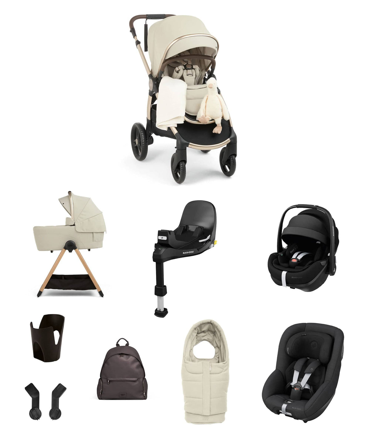 Mamas & Papas Pushchairs Ocarro 2 Pushchair Baby to Toddler Travel Bundle with Maxi-Cosi Pebble 360 Pro2 & Pearl 360 Pro (12 Pieces) – Shell