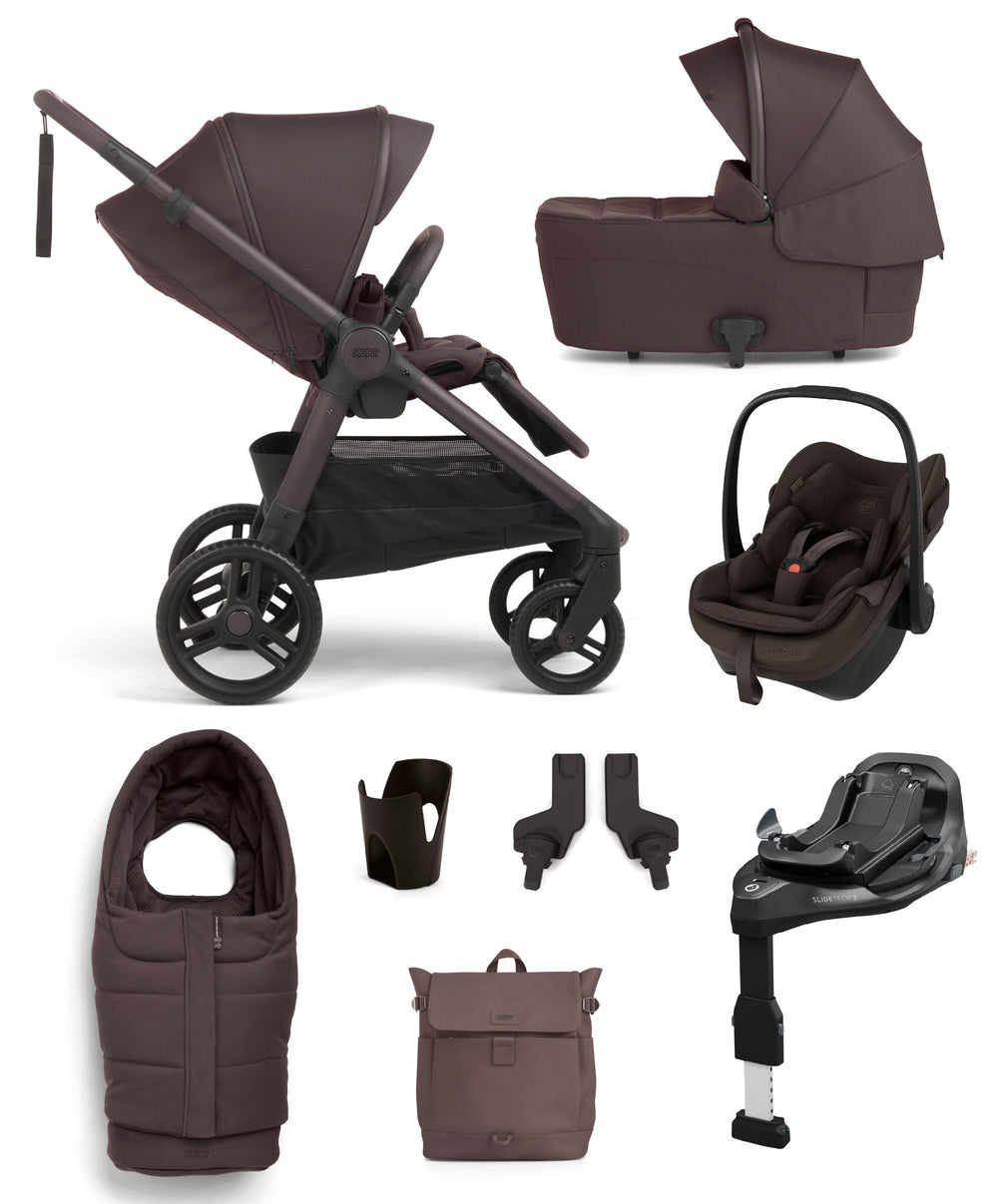 Mamas &amp; Papas Pushchairs Ocarro 2 Pushchair Bundle with Maxi-Cosi Pebble Slide Pro Car Seat &amp; Base (8 Pieces) - Americano/Espresso Brown