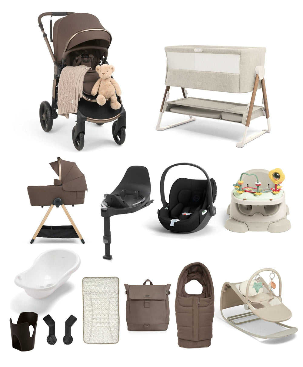 Mamas &amp; Papas Pushchairs Ocarro 2 Pushchair Ultimate Newborn Bundle with Cybex Cloud T i-Size Rotating Baby Car Seat &amp; Base (16 Pieces) - Crema