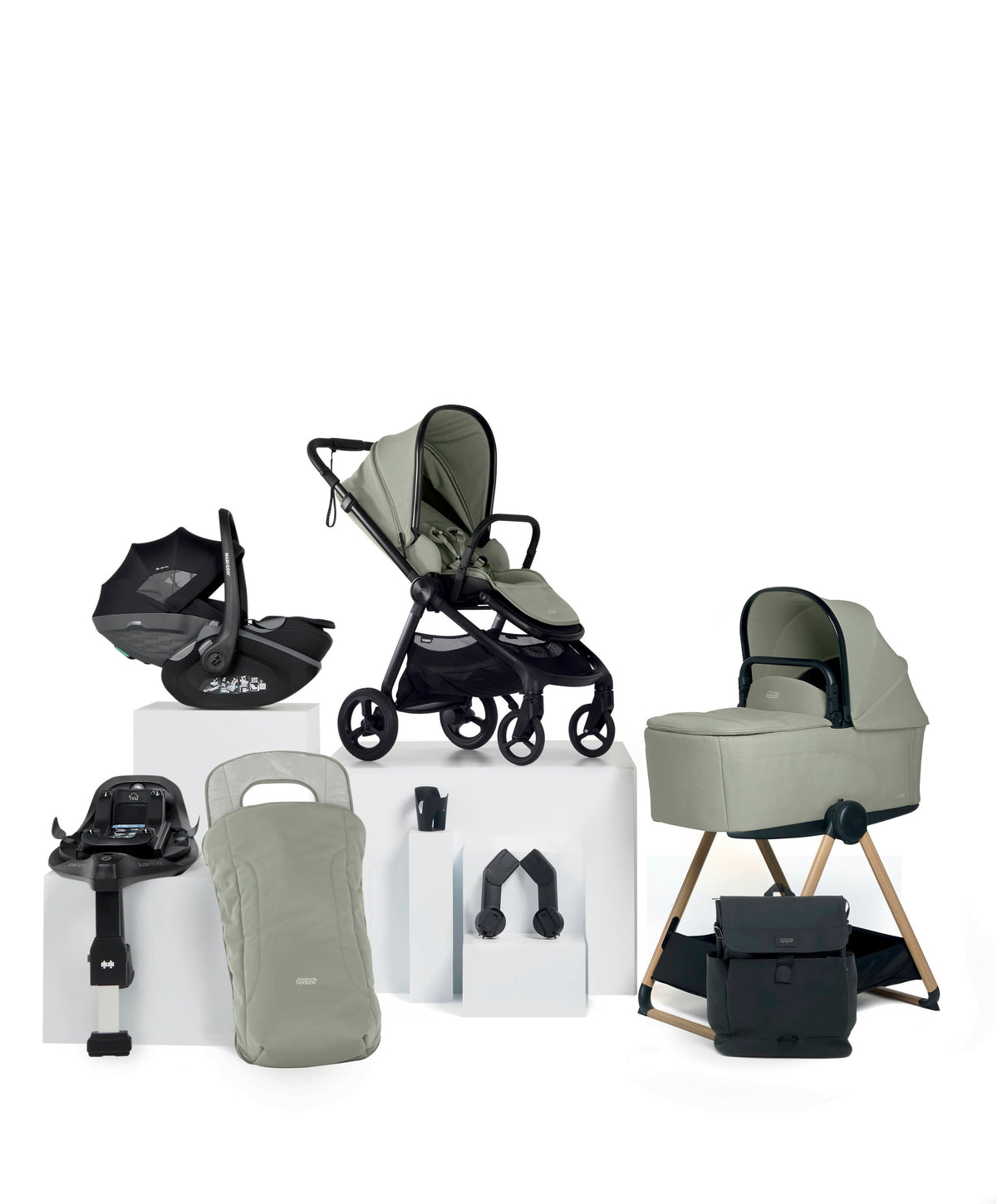Mamas & Papas Pushchairs Vardo Complete Pushchair Bundle with Maxi-Cosi Pebble Slide Pro Car Seat & Base (9 Pieces) - Sage