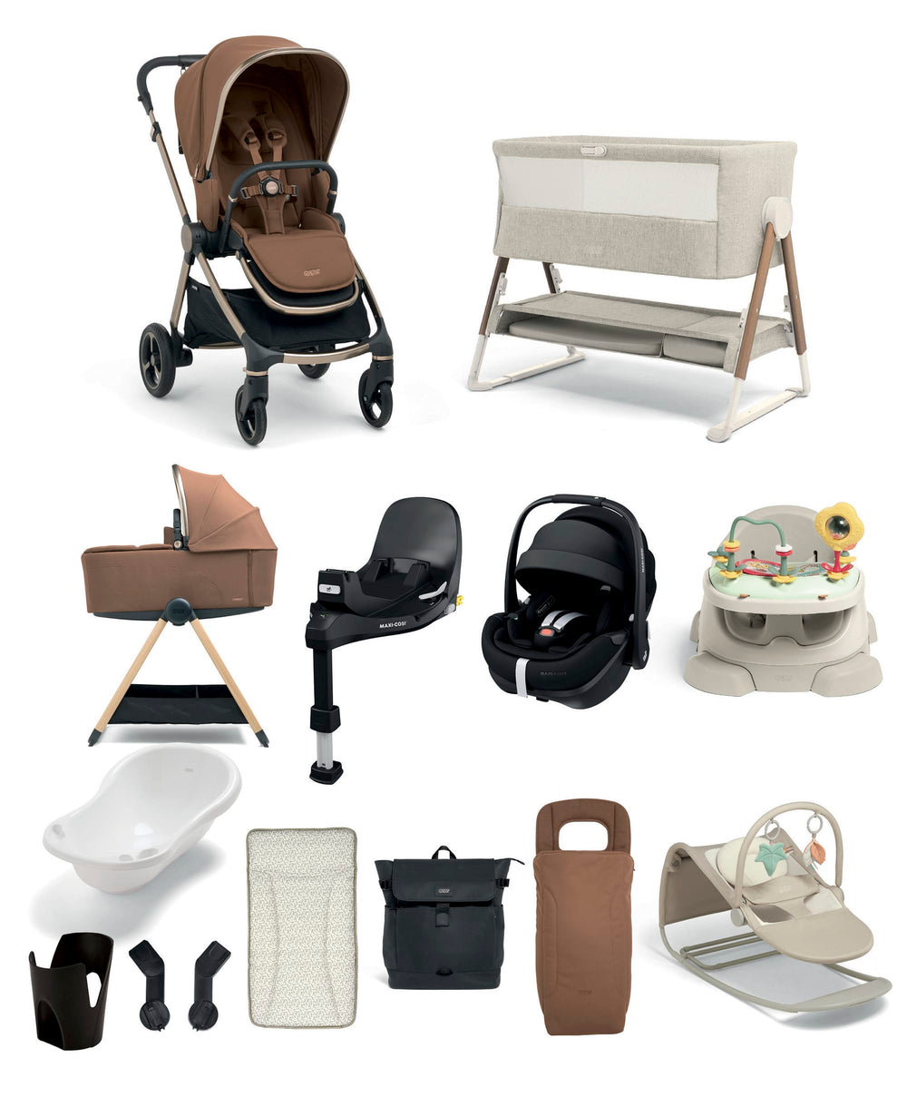 Mamas &amp; Papas Pushchairs Vardo Pushchair Ultimate Newborn Bundle with Maxi-Cosi Pebble 360 Pro² Car Seat &amp; Base (14 Pieces) - Nutmeg
