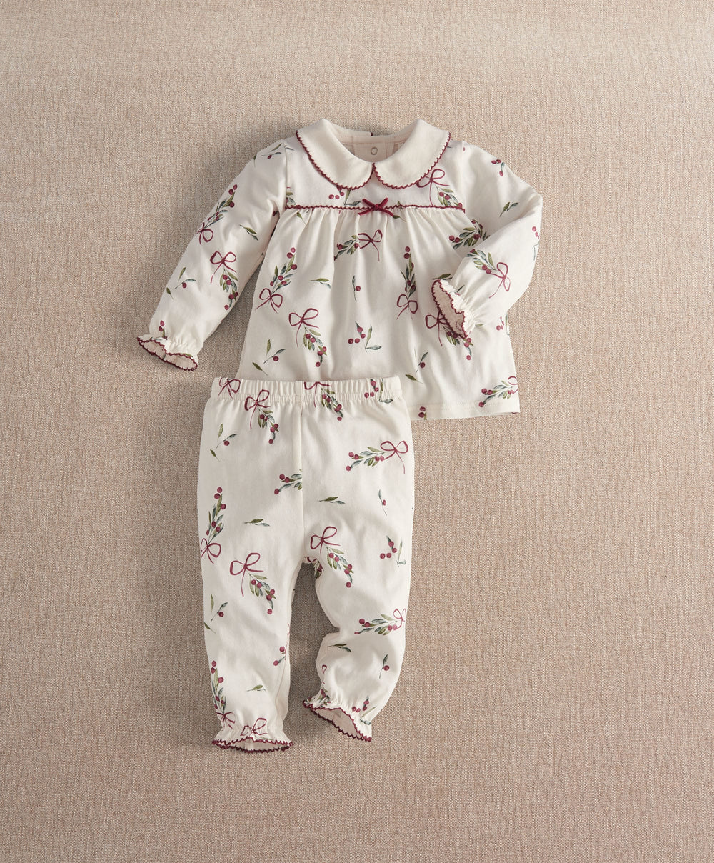 Mamas &amp; Papas Pyjamas &amp; Nightwear Christmas Berry Bow Print Pyjama Set