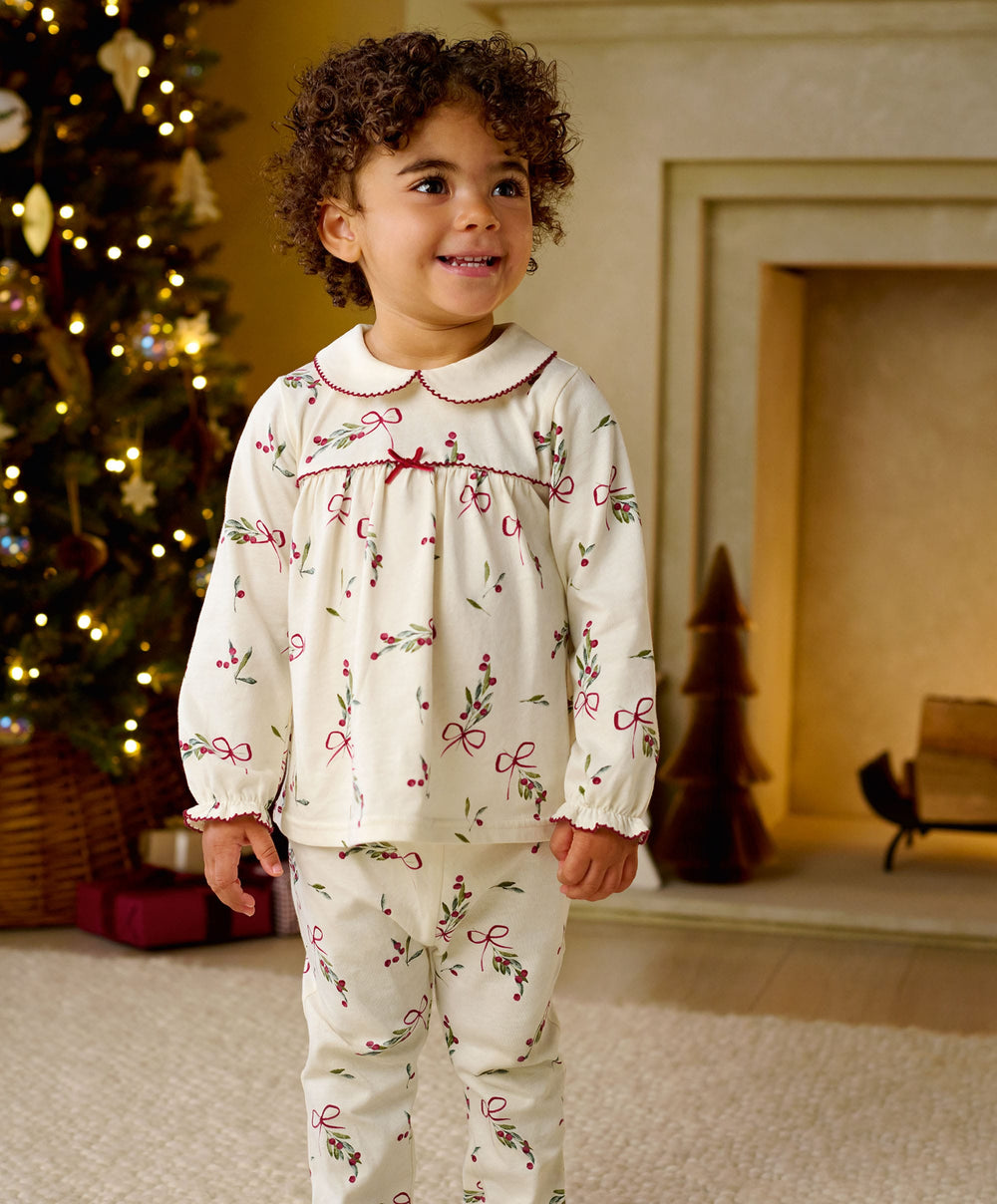 Mamas &amp; Papas Pyjamas &amp; Nightwear Christmas Berry Bow Print Pyjama Set