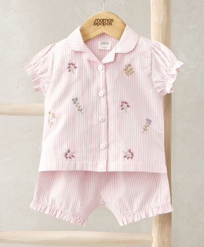 Mamas & Papas Pyjamas & Nightwear Frill Cuff Top & Shorts Set (2 Pieces) - Pink Stripe