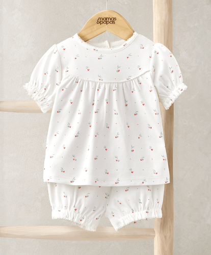 Mamas & Papas Pyjamas & Nightwear Top & Shorts Set (2 Pieces) - Cherry Hearts Print