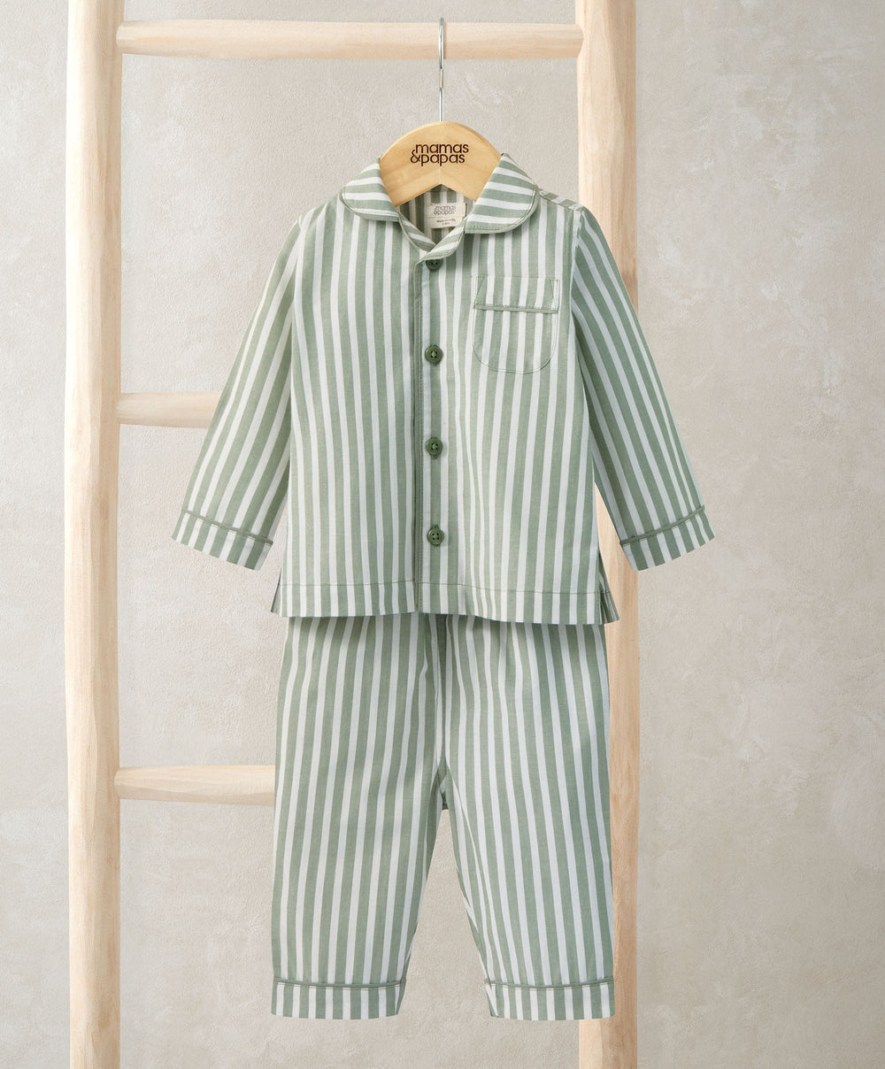 Mamas &amp; Papas Pyjamas &amp; Nightwear Woven Green Stripe Pyjamas