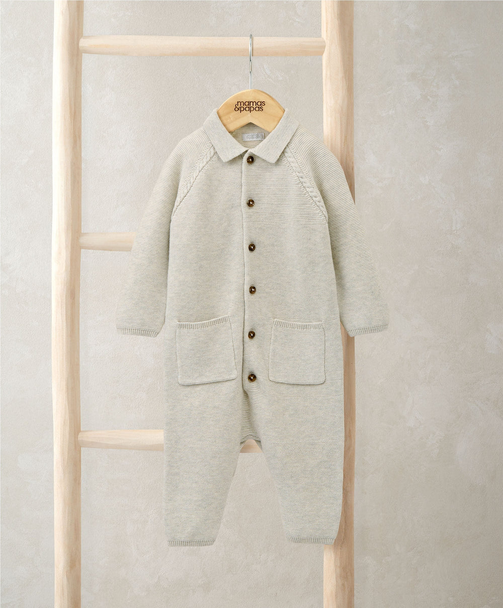 Mamas &amp; Papas Rompers Collared Knit Romper - Oatmeal