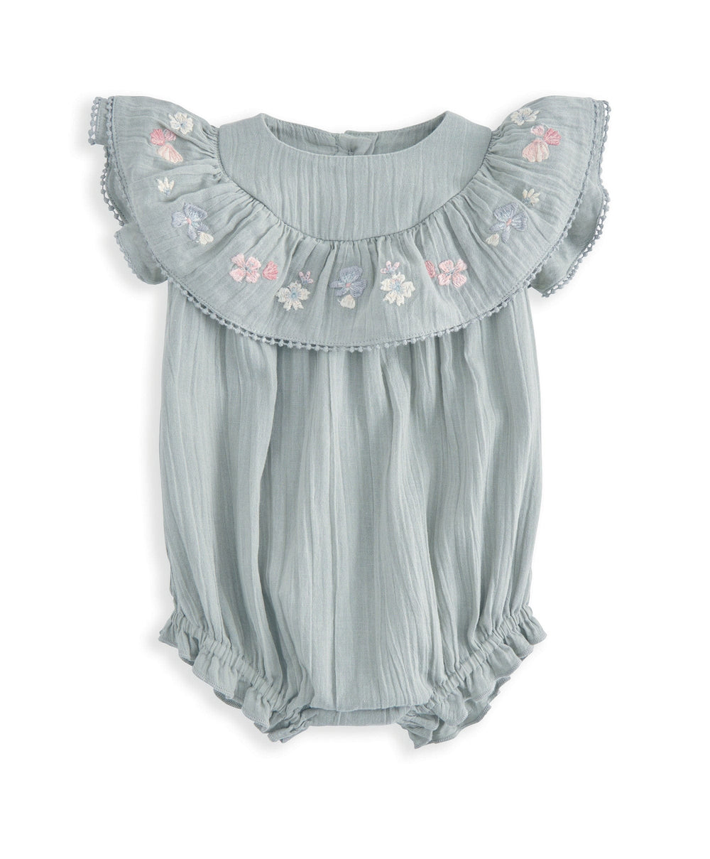 Mamas &amp; Papas Rompers Embroidered Frill Short Sleeve Romper - Green