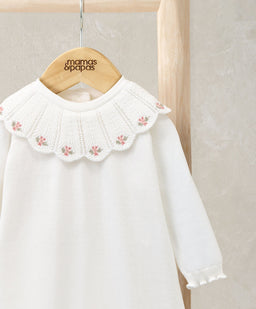 Mamas & Papas Rompers Embroidered Scallop Collar Romper with Frill Trim