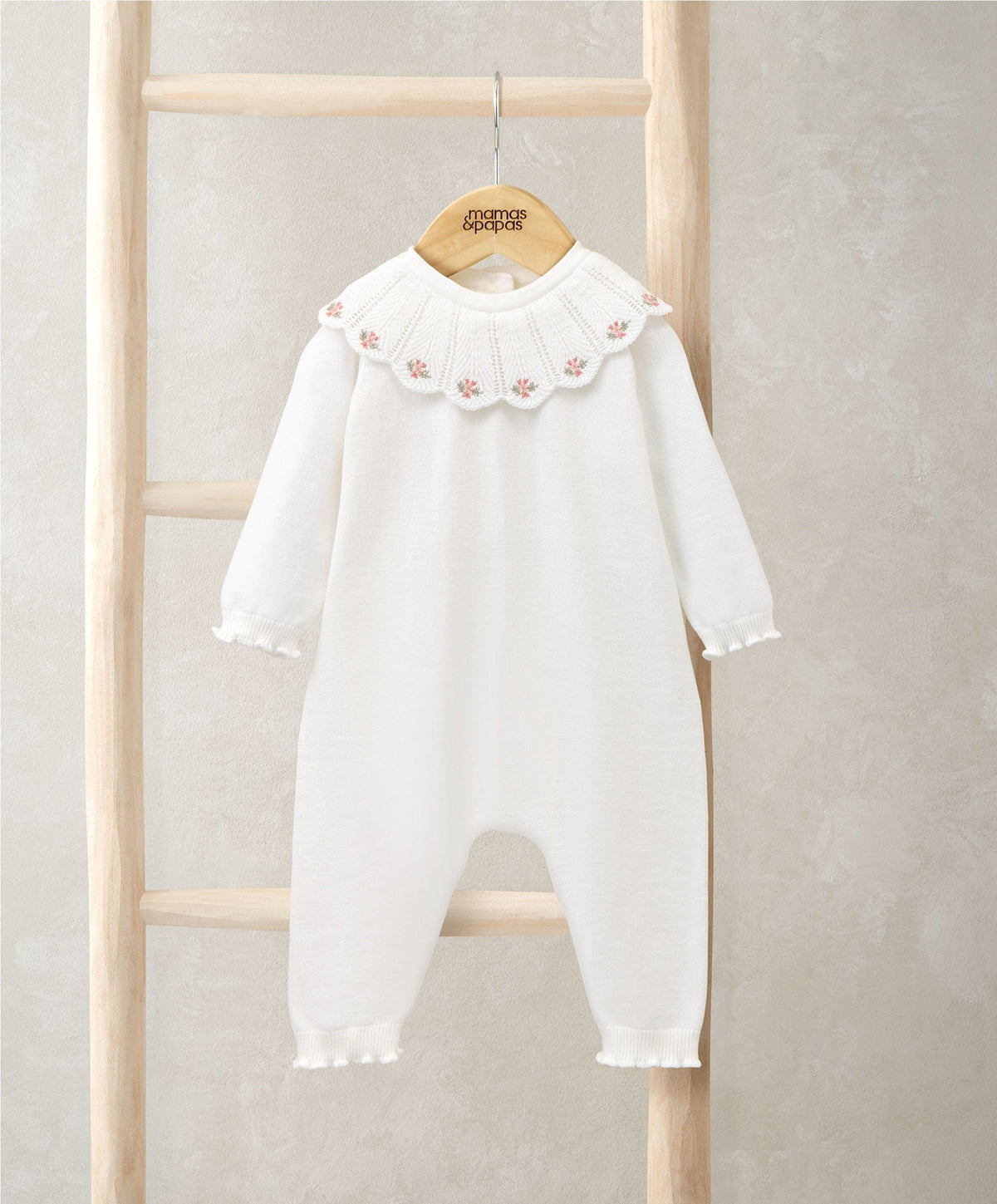 Mamas & Papas Rompers Embroidered Scallop Collar Romper with Frill Trim