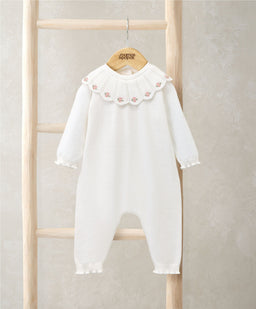 Mamas & Papas Rompers Embroidered Scallop Collar Romper with Frill Trim