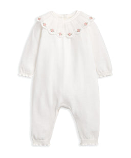 Mamas & Papas Rompers Embroidered Scallop Collar Romper with Frill Trim