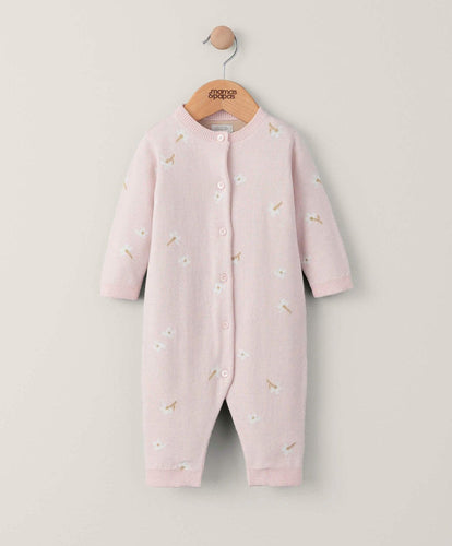 Mamas & Papas Rompers Jacquard Knit Floral Romper - Pink