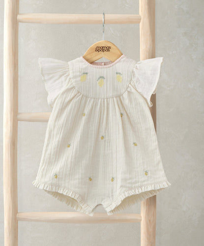 Mamas & Papas Rompers Lemon Embroidered Romper - Yellow
