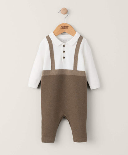 Mamas & Papas Rompers Mock Knit Romper - Dark Oatmeal