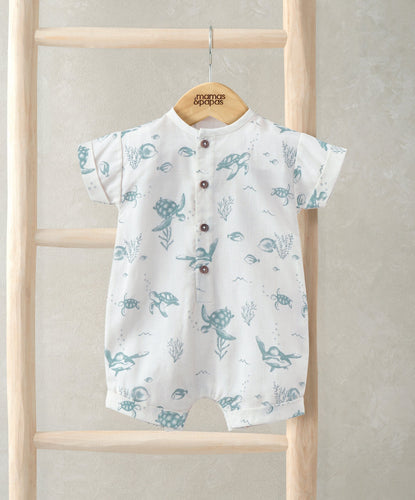 Mamas & Papas Rompers Romper with Turnback Sleeves - Under the Sea Print