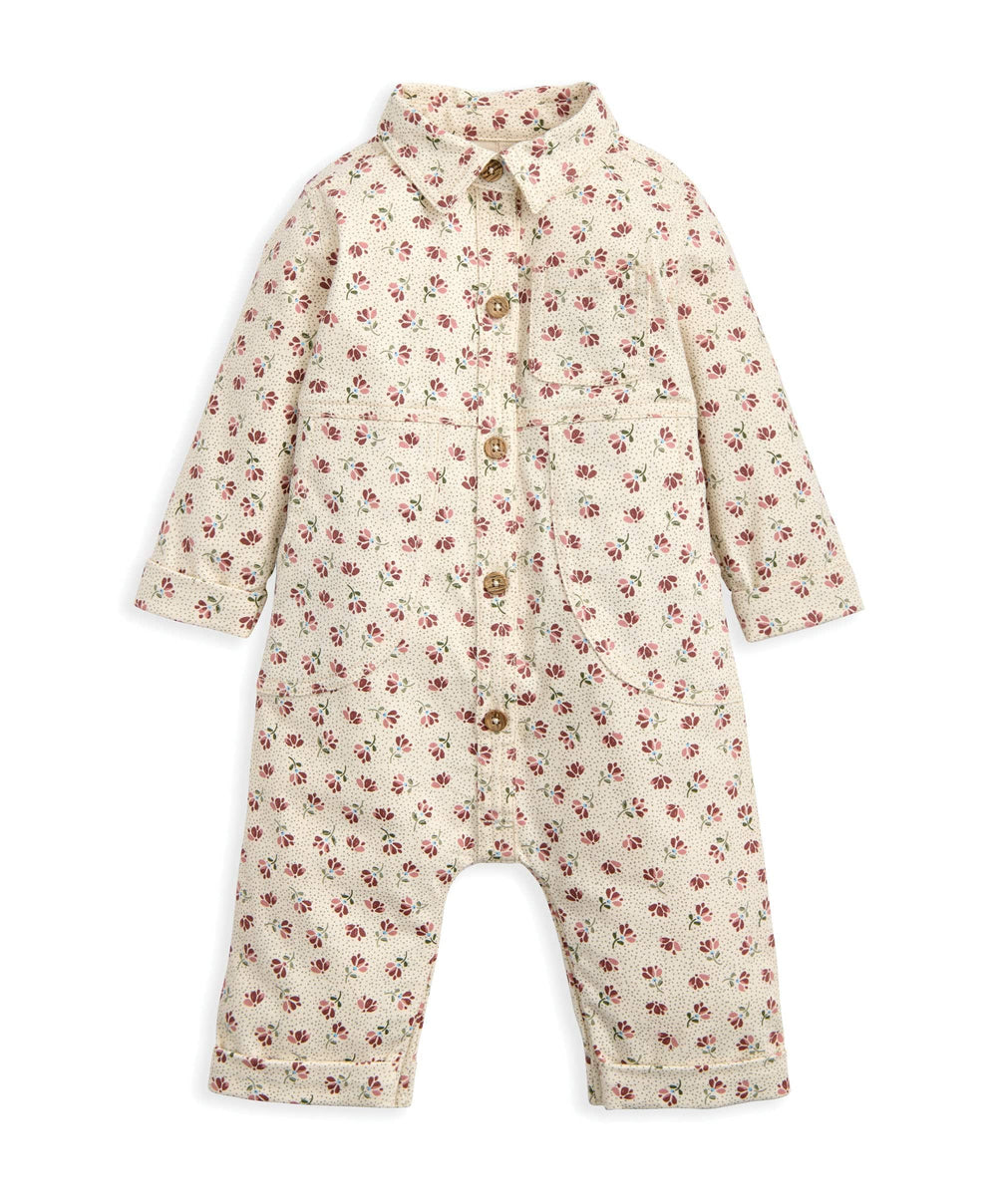Mamas &amp; Papas Rompers Spotty Floral Twill Boiler Suit - Cream