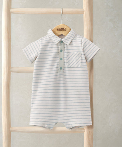 Mamas & Papas Rompers Striped Romper with Collar - White