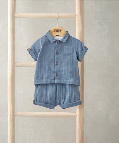 Mamas & Papas Shirt, Shorts, and Bodysuit Set (3 Pieces) - Blue