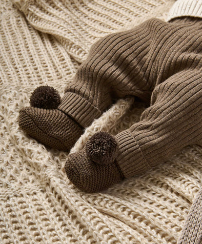 Mamas & Papas Shoes & Booties Knitted Pom Booties - Chocolate Brown