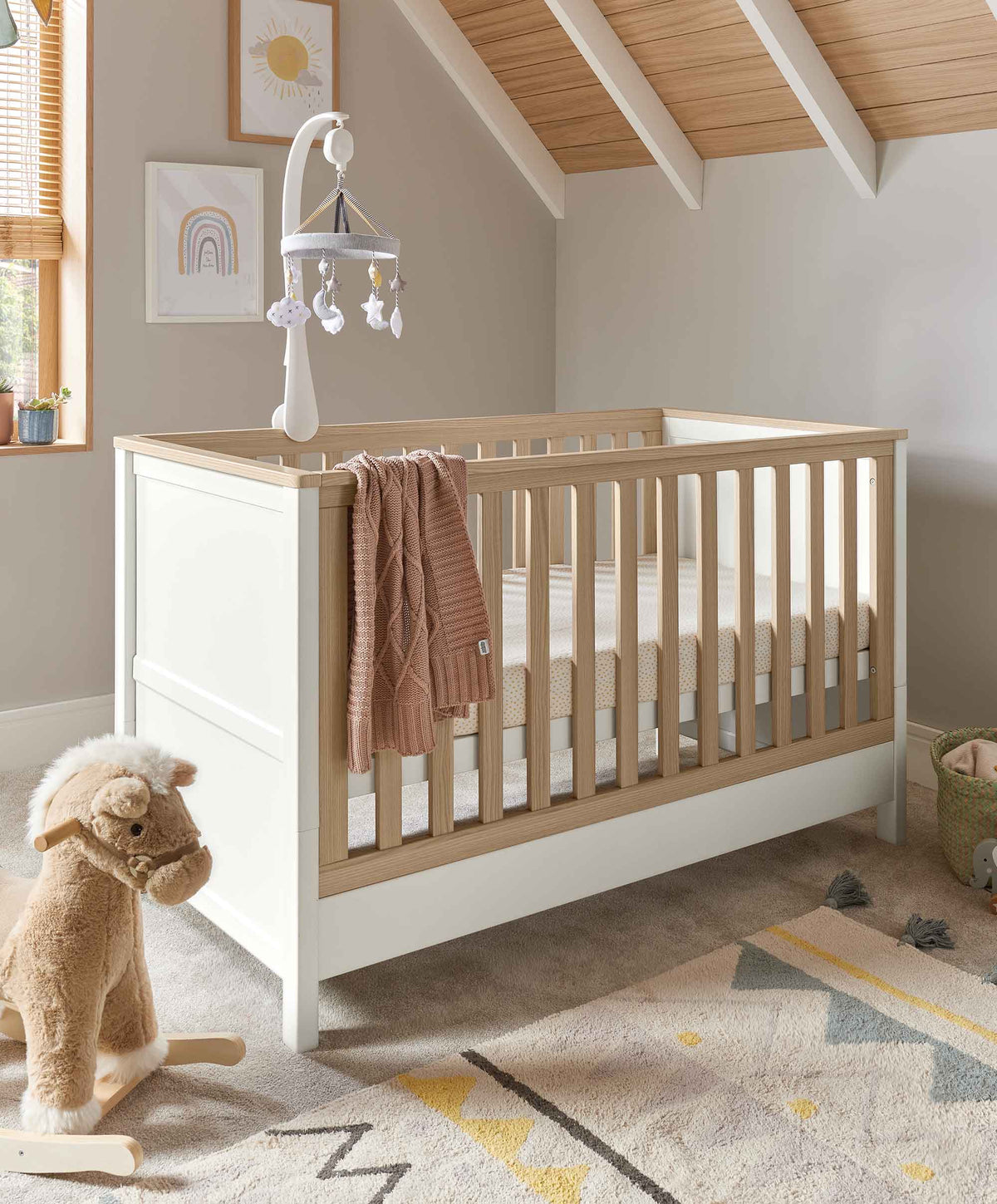 Harwell Baby Cot Bed White/Oak Nursery Furniture – Mamas