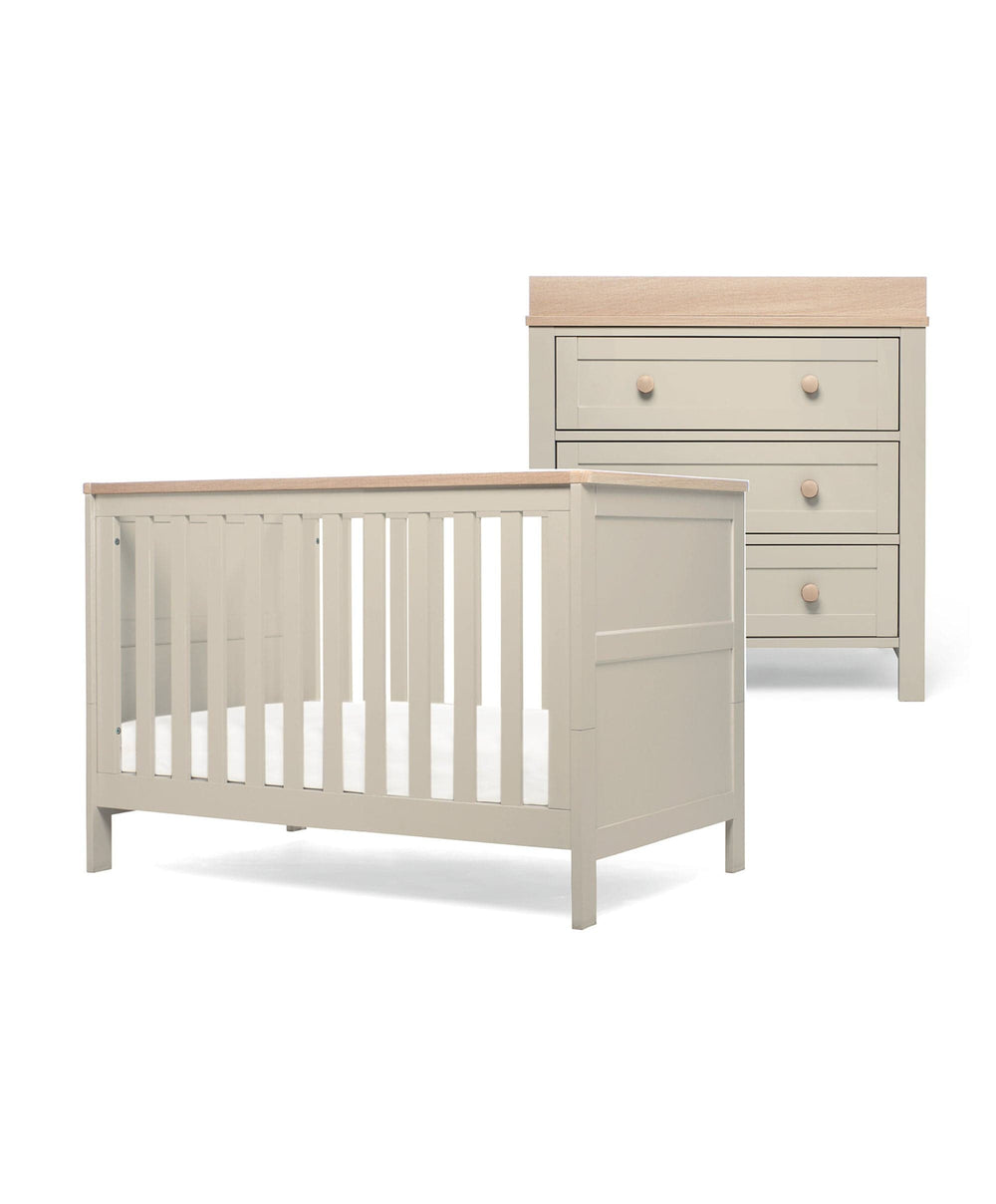 Mamas &amp; Papas Small Cotbed Bundles Wedmore 2 Piece Small Cotbed Set with Dresser Changer - Pebble