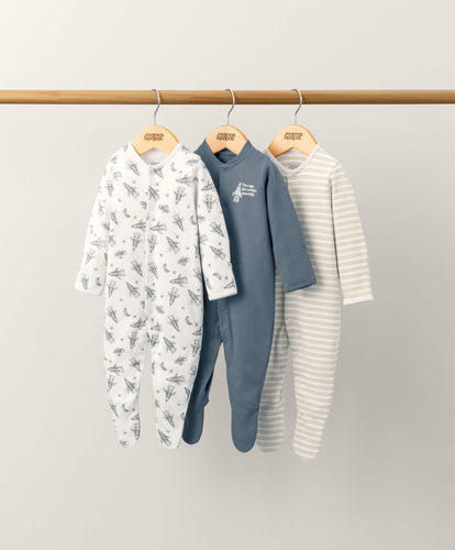 Mamas & Papas Universe Sleepsuits (3 pack) - Blue
