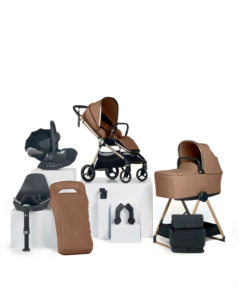 Mamas &amp; Papas Vardo Complete Pushchair Bundle with Cybex Cloud T i-Size Rotating Baby Car Seat &amp; Base (9 Pieces) - Nutmeg