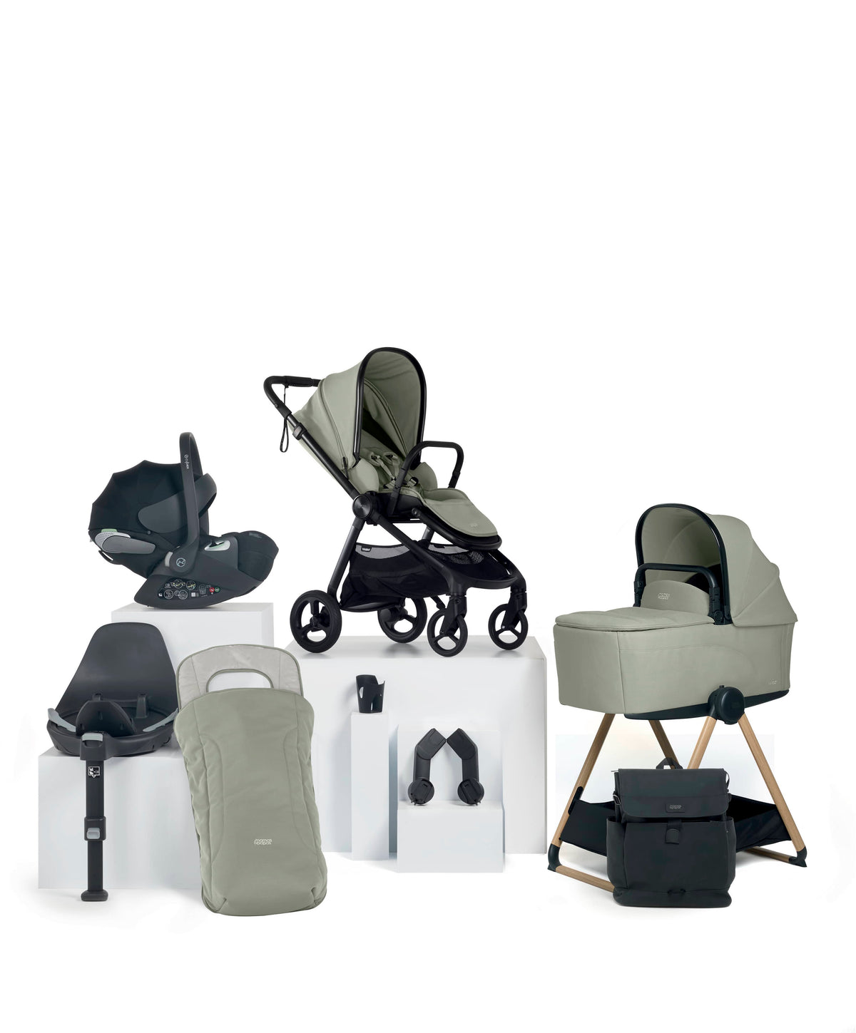 Mamas & Papas Vardo Complete Pushchair Bundle with Cybex Cloud T i-Size Rotating Baby Car Seat & Base (9 Pieces) - Sage