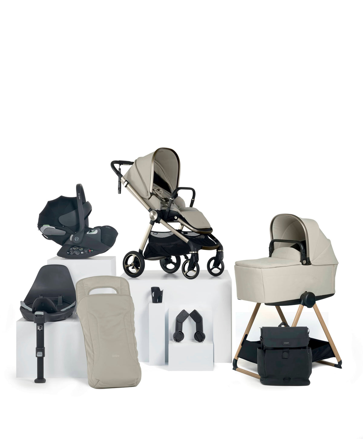 Mamas & Papas Vardo Complete Pushchair Bundle with Cybex Cloud T i-Size Rotating Baby Car Seat & Base (9 Pieces) - Shell