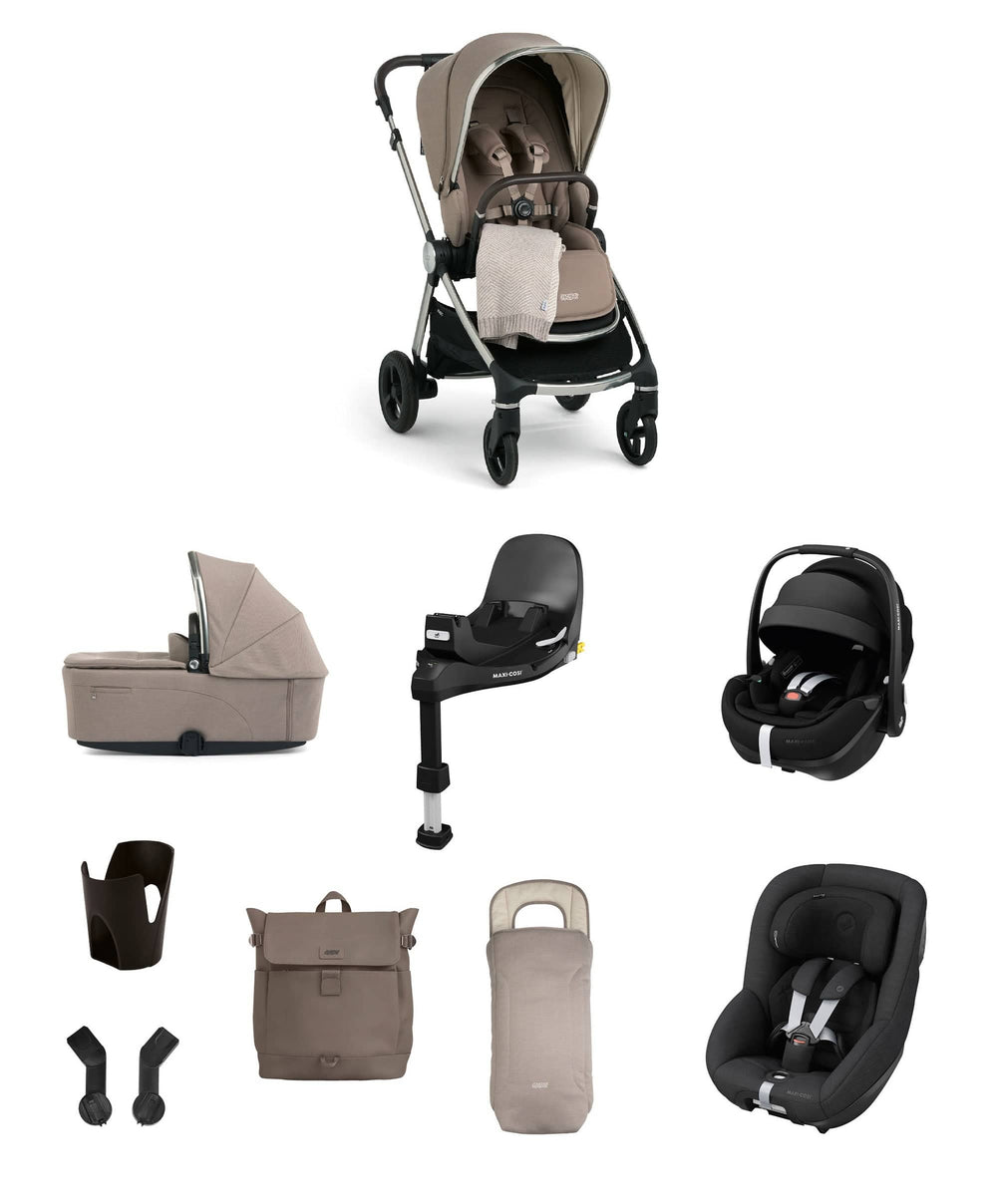 Mamas &amp; Papas Vardo Pushchair Baby to Toddler Travel Bundle with Maxi-Cosi Pebble 360 Pro2 &amp; Pearl 360 Pro (10 Pieces) - Heritage