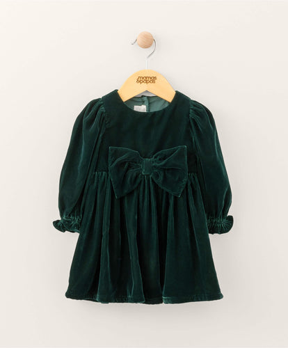 Mamas & Papas Velvet Bow Dress - Green